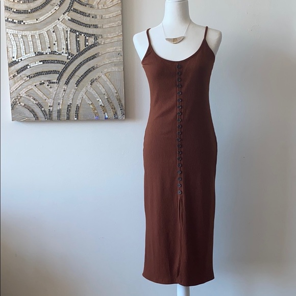 Dress Forum Ribbed Button Orange Midi Dress - Picture 5 of 11